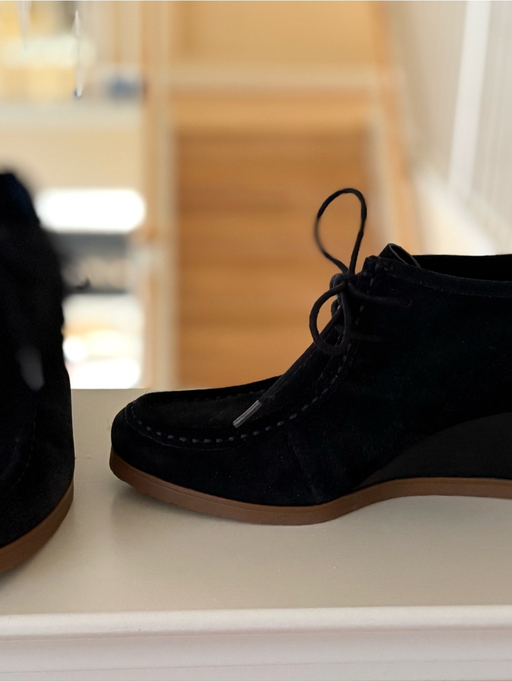 Ralph Lauren Black Suede Ankle Boots with Brown Sole - Size 8